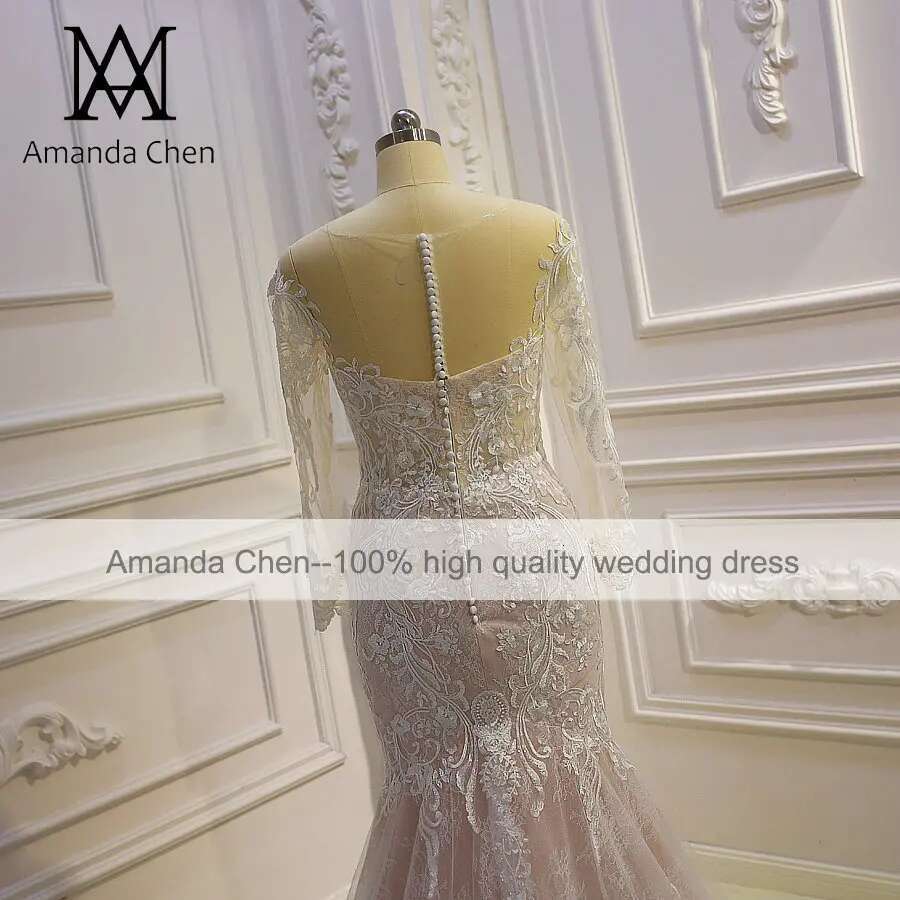 Customized Wedding Dress with Detachable Skirt and High Quality Long Sleeve Lace Appliques