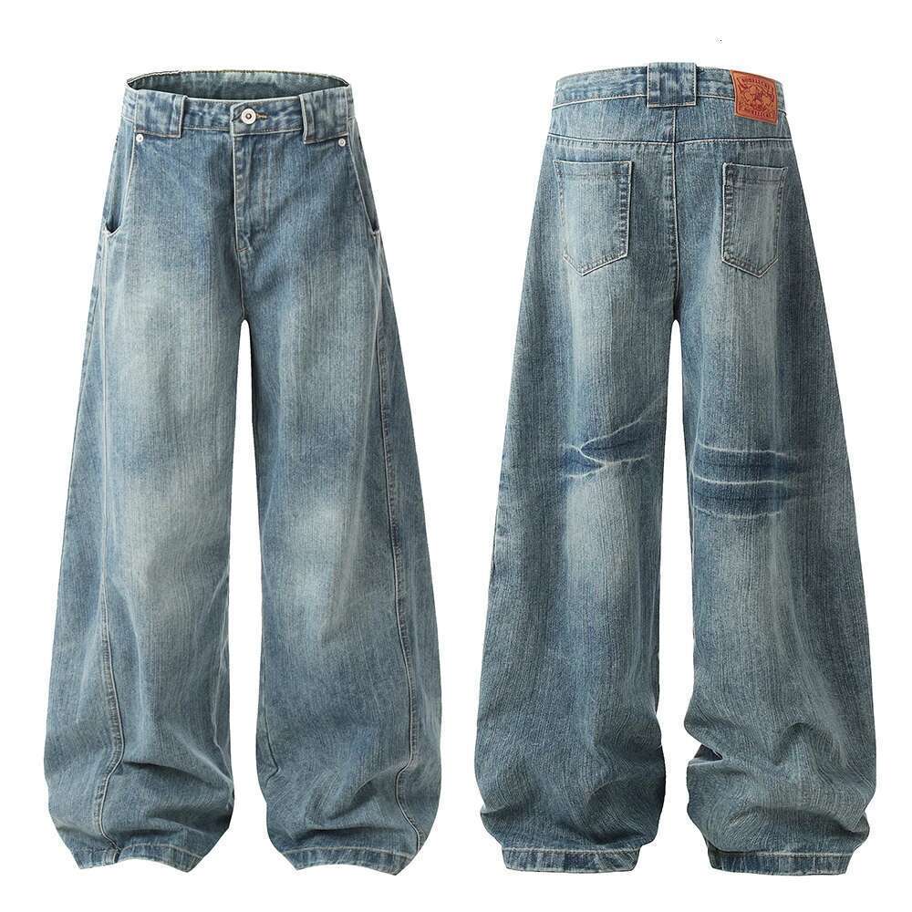 Hip Hop Washed Vintaged Blue Baggy Jeans For Men And Women Straight Casual Loose Denim Trousers Oversized Cargo Pants