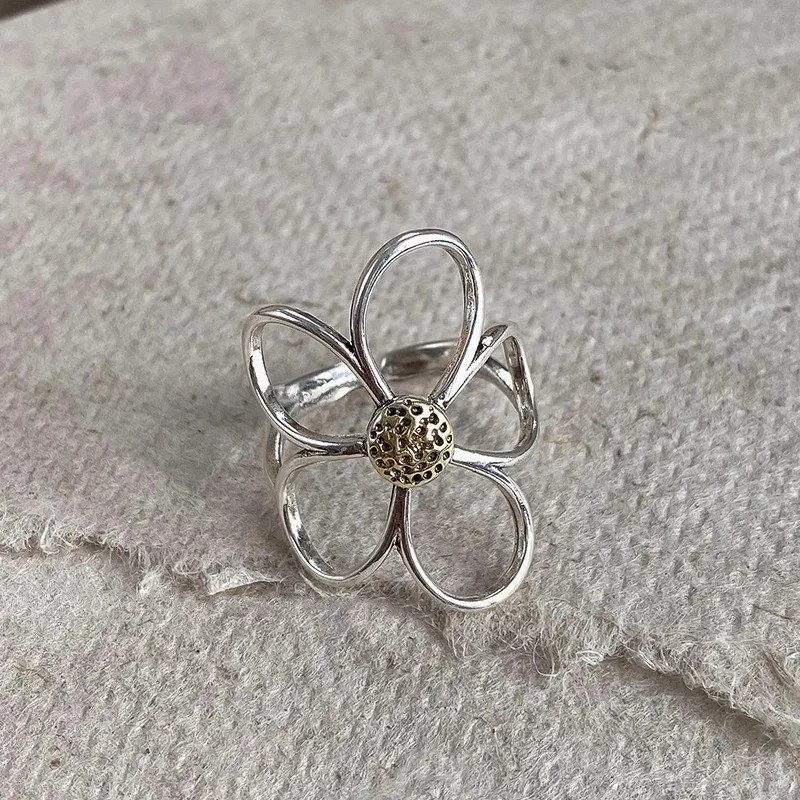 925 Sterling Silver Rings for Women Couple Minimalist Handmade Simple Big Flower Ring Party Jewelry Gift Prevent Allergy 250213