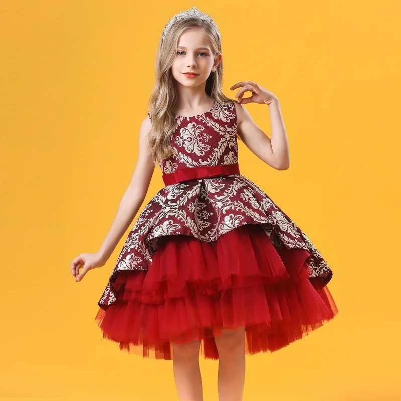 Layered Vintage Embroidery Baby Girls Princess Dress For Par Performance Elegant Kids Clothing 1-8 Years Z250214