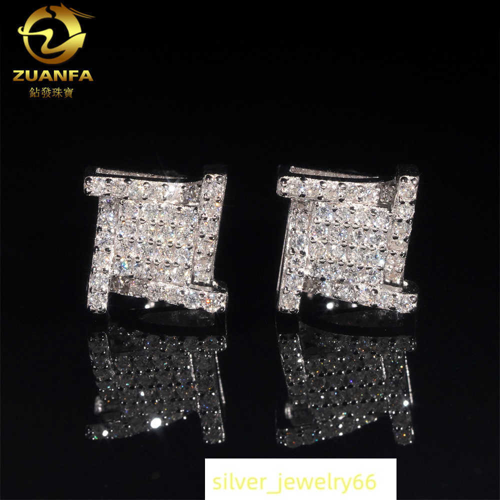 Diamond hair fashionable high-end feeling 925 silver moissanite square male and female fashionable versatile earrings over testing diamond pen