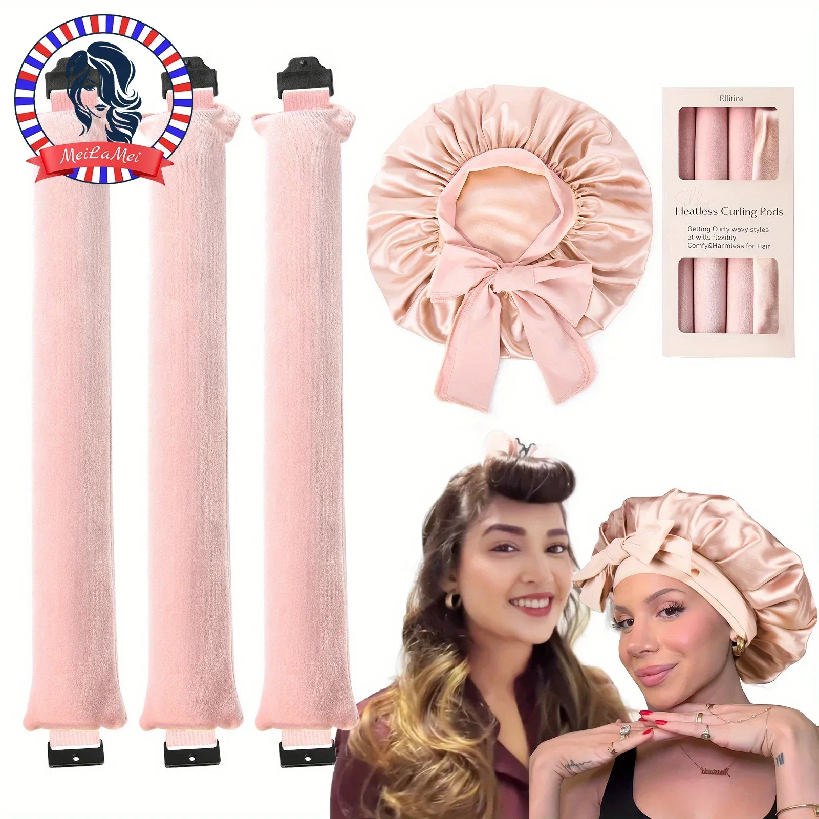 4pcs Heatless Hair Curler Set-No Heat DIY Styling Kit with Flexi Rods Satin Silk Bonnet - Perfect Gift for All Hair Types 250214