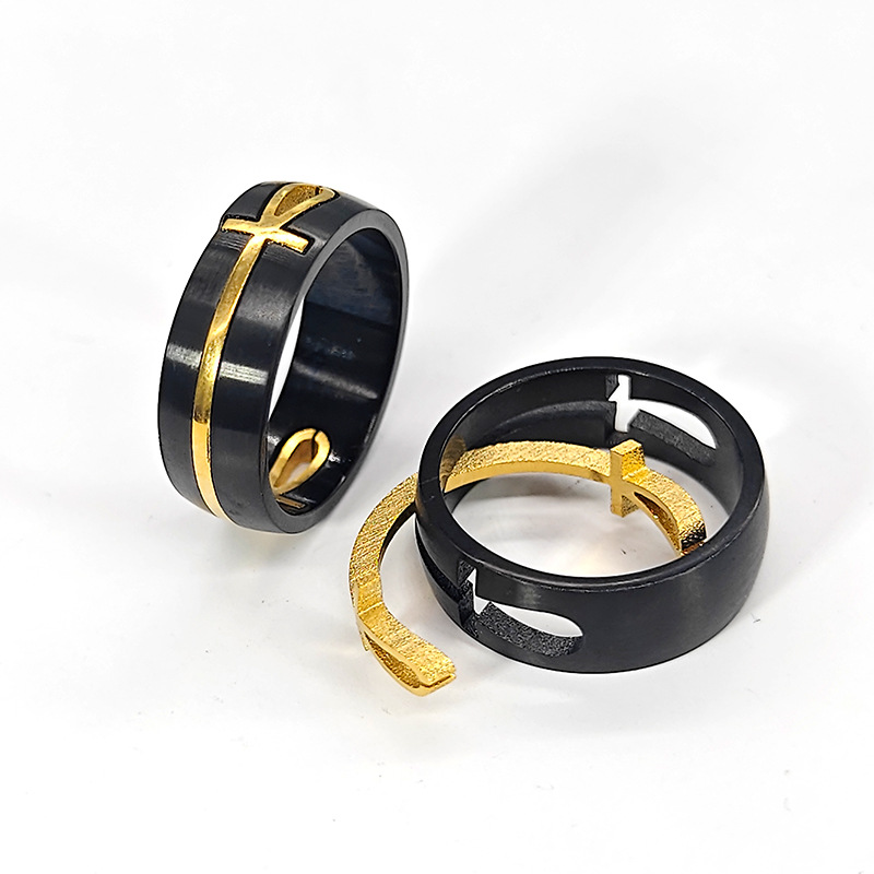 Men's Stainless Steel Black Removable Cross Ring Key of Life Protection Amulet Ring JZ000A5