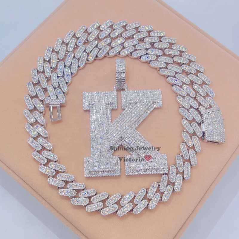 Hip Hop Iced Out 13MM Cuban Chain VVS Moissanite Custom 3D Initial Pendant