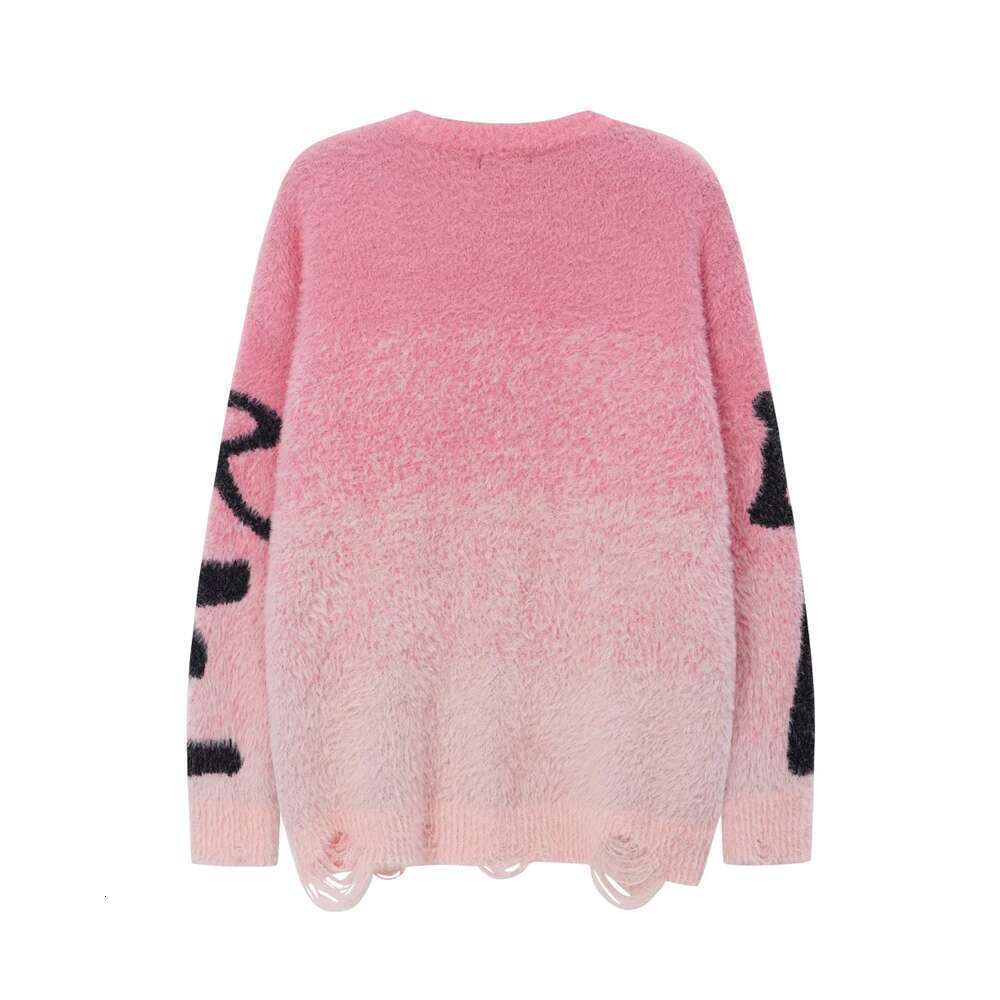 Gradient Color Letter Print Long Sleeve Sweaters For Men And Women Crew Neck Streetwear Casual Knitted Clothes Oversize Pullover