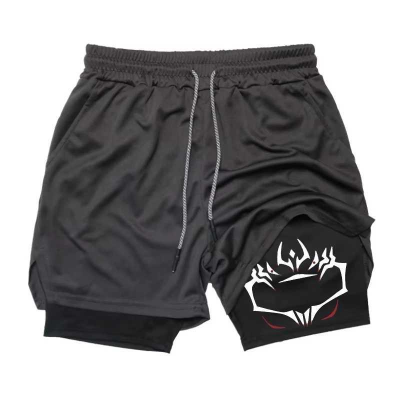 Graphic 2 in 1 Athletic Shorts for Men Gym Workout Running Performance Shorts with Compression Liner Phone Pocket Towel LoopXJ250213