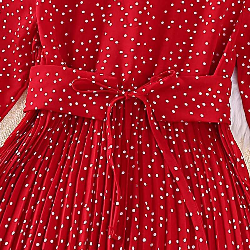 Laura Kors 2023 Winter New Girls Dress Long Sleeve O Neck Dot Sashes Red Girls Dress Vestido 8-12T Z250214