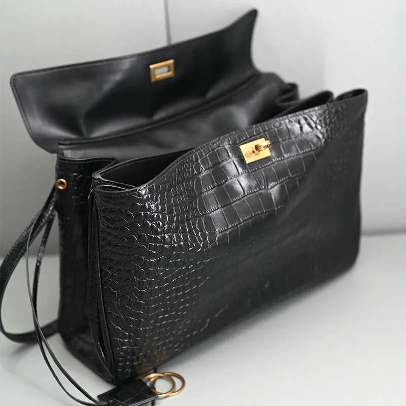Genuine Leather Handbag 35Cm Crocodile Pattern Women's Bag With A Loose Feel High-End Feeg Lazy Crossbody Large