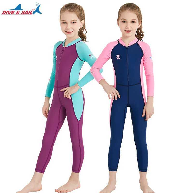 Neoprene glue summer childrens wetsuit outdoor long-sleeved one-piece swimsuit sunscreen quick drying medium children swimsuit Z250214