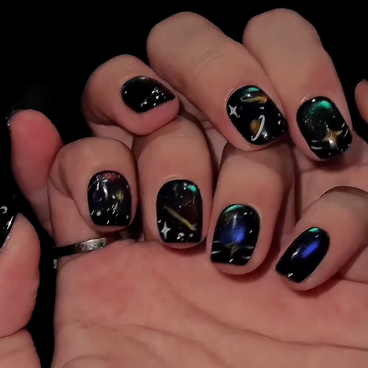 False Nails Kaixin Wearing Armor Happy Planet Dark Starry Sky Sparkling Cat Eye Handmade Detachable Nail Art H25215