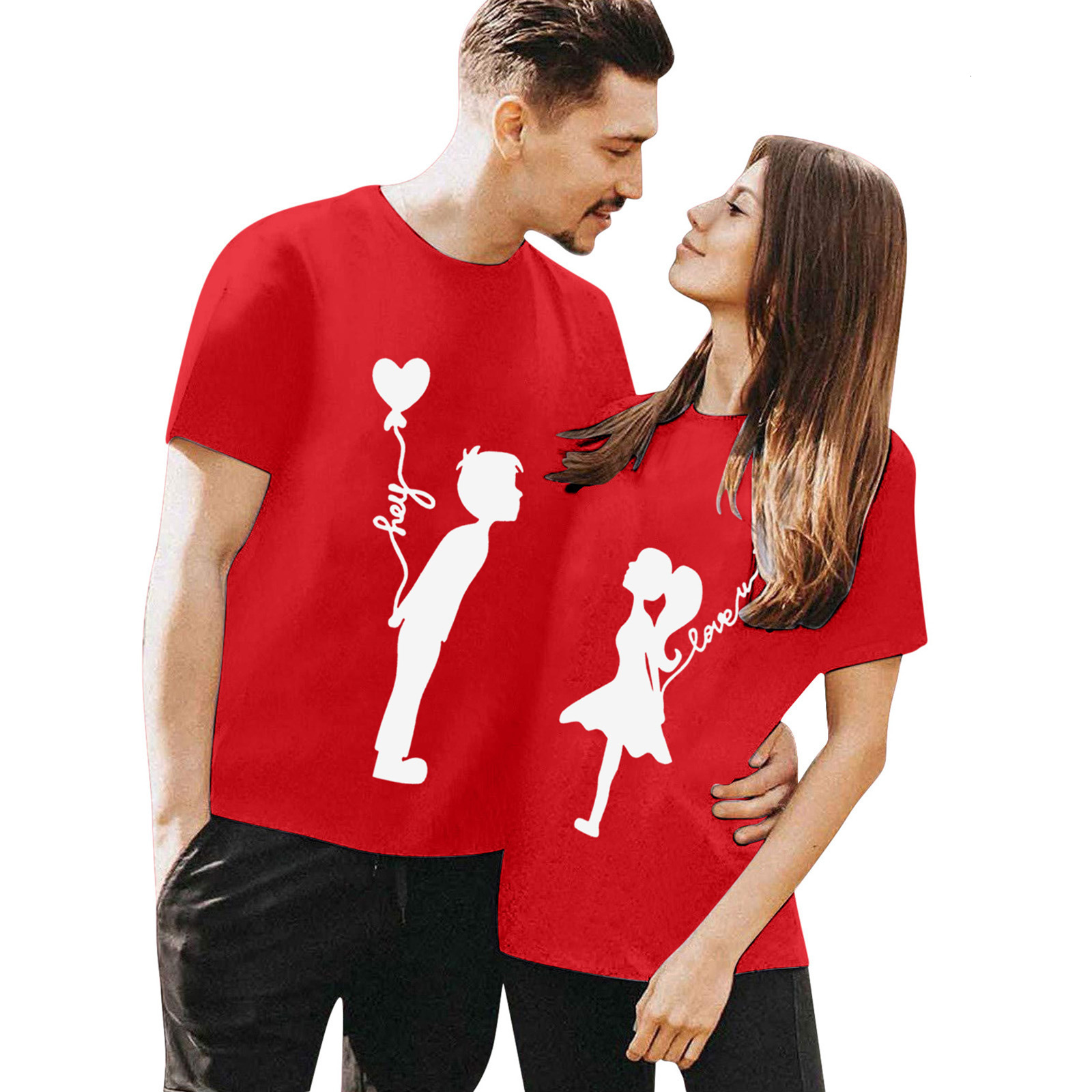 Designer Free Shipping 2025 Valentine Day T-shirt Short Sleeved Multifunctional Couple Round Neck Cute Printed Women Clothing