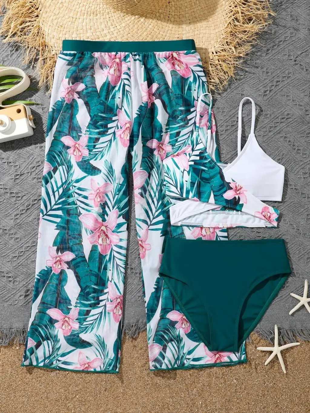3 Pieces Tropical Print Bikini 2023 Girls Swimsuit with Skirt Kids Swimwear Female Bathers Bathing Swimming Swim Suit BeachwearXJ250214