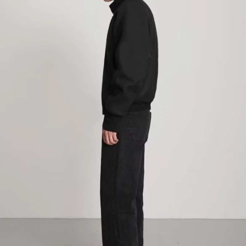 Mens fashion jacket black mens windup casual jumper classic solid color high Quilty 250212