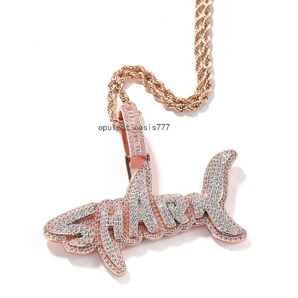 fashion personality two tone color micro insert iced out moissanite shark letter hip hop costume necklace pendants charms