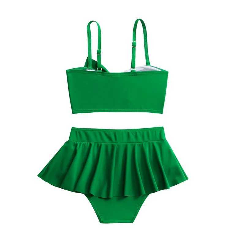 Girls Bow Bandeau Bikini Two Pieces Swimsuit Kids Ruffle Skirt Childrens Swimwear 5-14 Years Teenager Bathing Suit Beach WearXJ250214