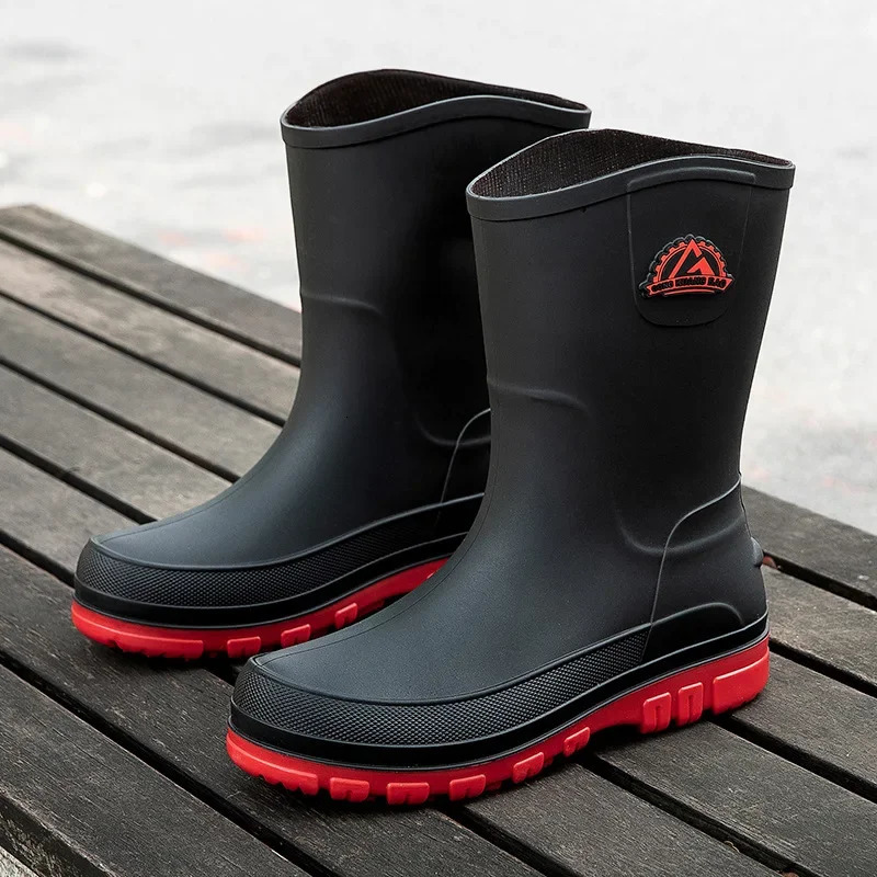 Mens casual waterproof anti slip rain boots middle tube fashionable work rubber shoes buy one size larger for cotton styles 250213