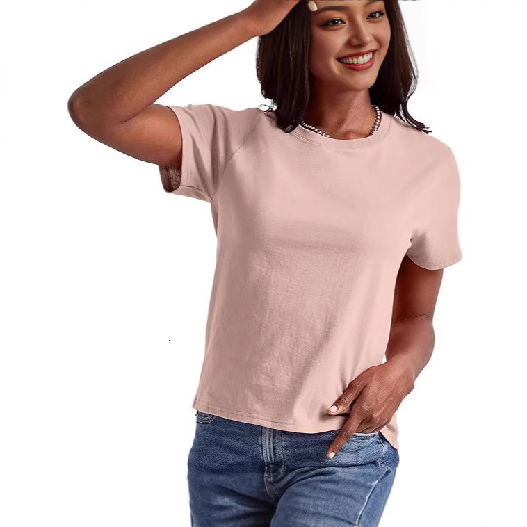 Designer Fashion Trend 2025 Summer Loose Solid Color Short Sleeve Women T-shirt Casual Round Neck Top