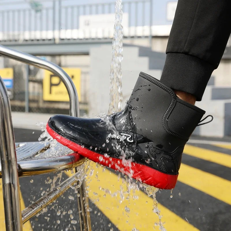 Cropped Rain Boots Mens Waterproof Kitchen Non-slip Work Hard-wearing Rubber Shoes Fishing Shoes Water Shoes 250213