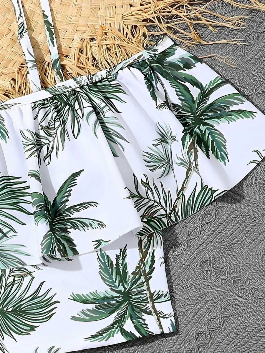 2024 Girls Swimsuit Print Two Piece High Waist Kids Swimwear Female Childrens Bathers Bathing Swimming Swim Suit BeachwearXJ250214