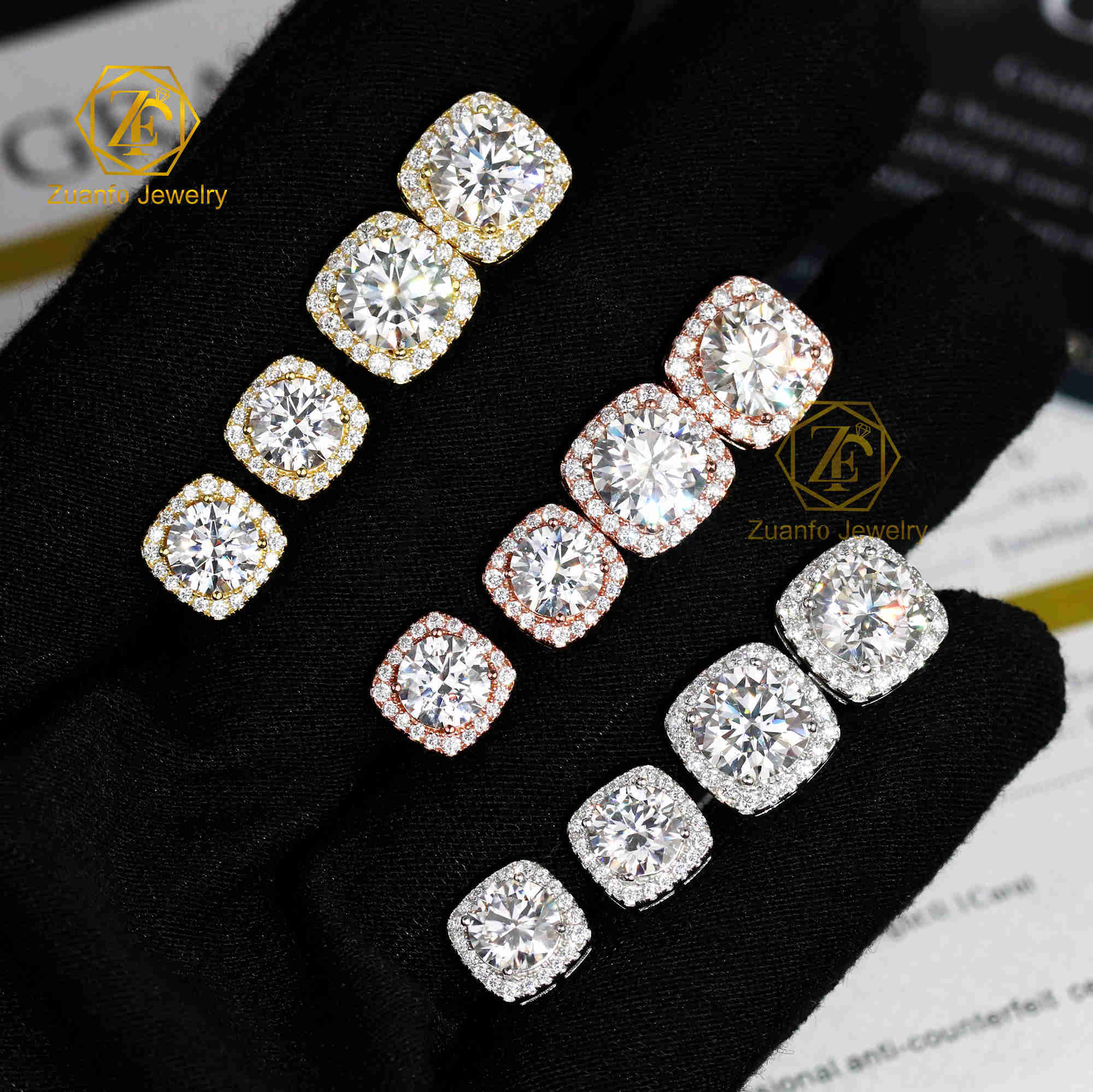 18k Gold Diamond Earrings IGI Certificated Round Square Halo Flower 14k Solid Gold Lab Grown Diamond Earrings