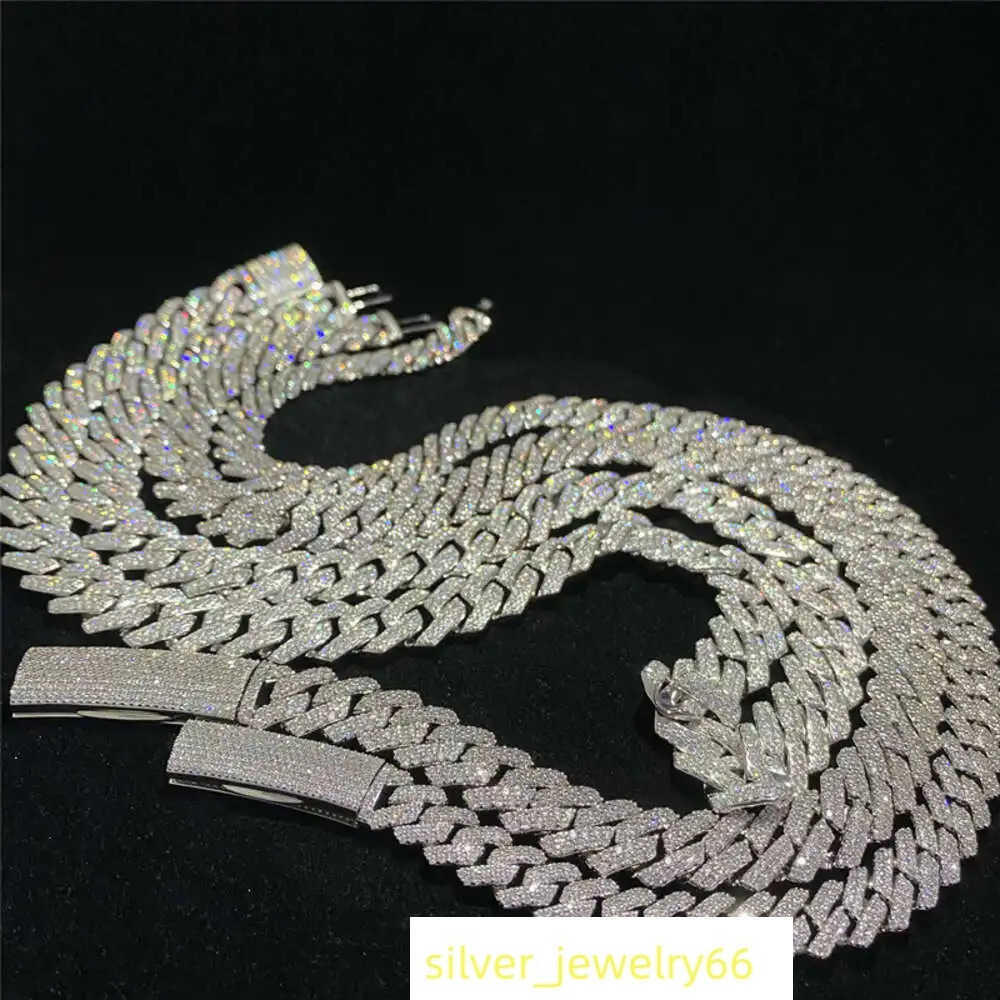 925 Sterling Silver 10mm 12mm 14mm Moissanite Miami Cuban Link Chain Iced Out Bling Hip Hop Moissanite Diamond Cuban Necklace