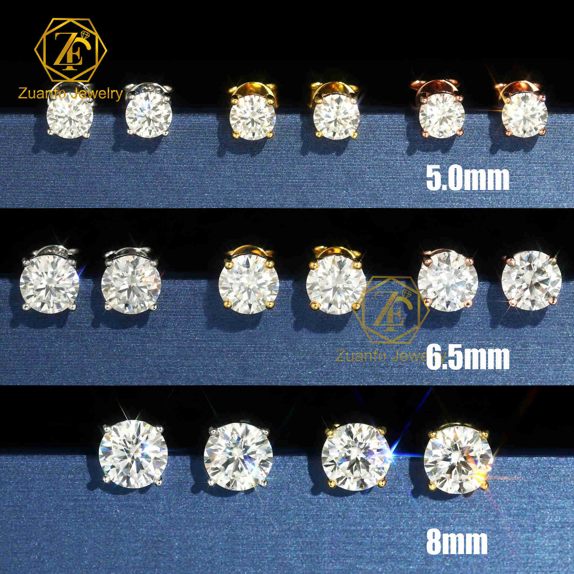 Hot Selling 925 Sterling Silver Earrings VVS Moissanite Diamond with Gold Plating Fashion Jewelry for Men Women Weddings Gifts