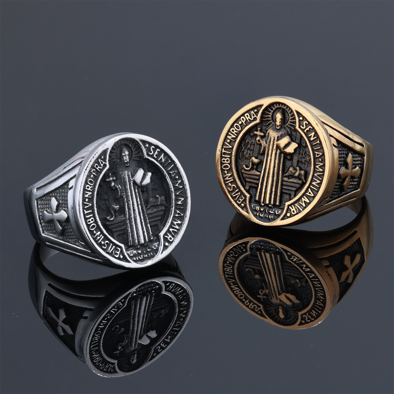 Hip Hop Vintage Figure Casting Ring 316L Stainless Steel 18k Gold Plated Jewelry For Men