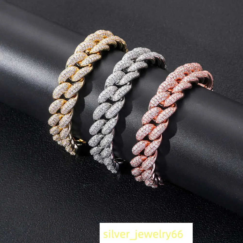 Sterling Sier Vvs Vs Moissanite Dia Hip Hop Iced Out Miami Cuban Link Bracelets Anniversary Gift Bracelet