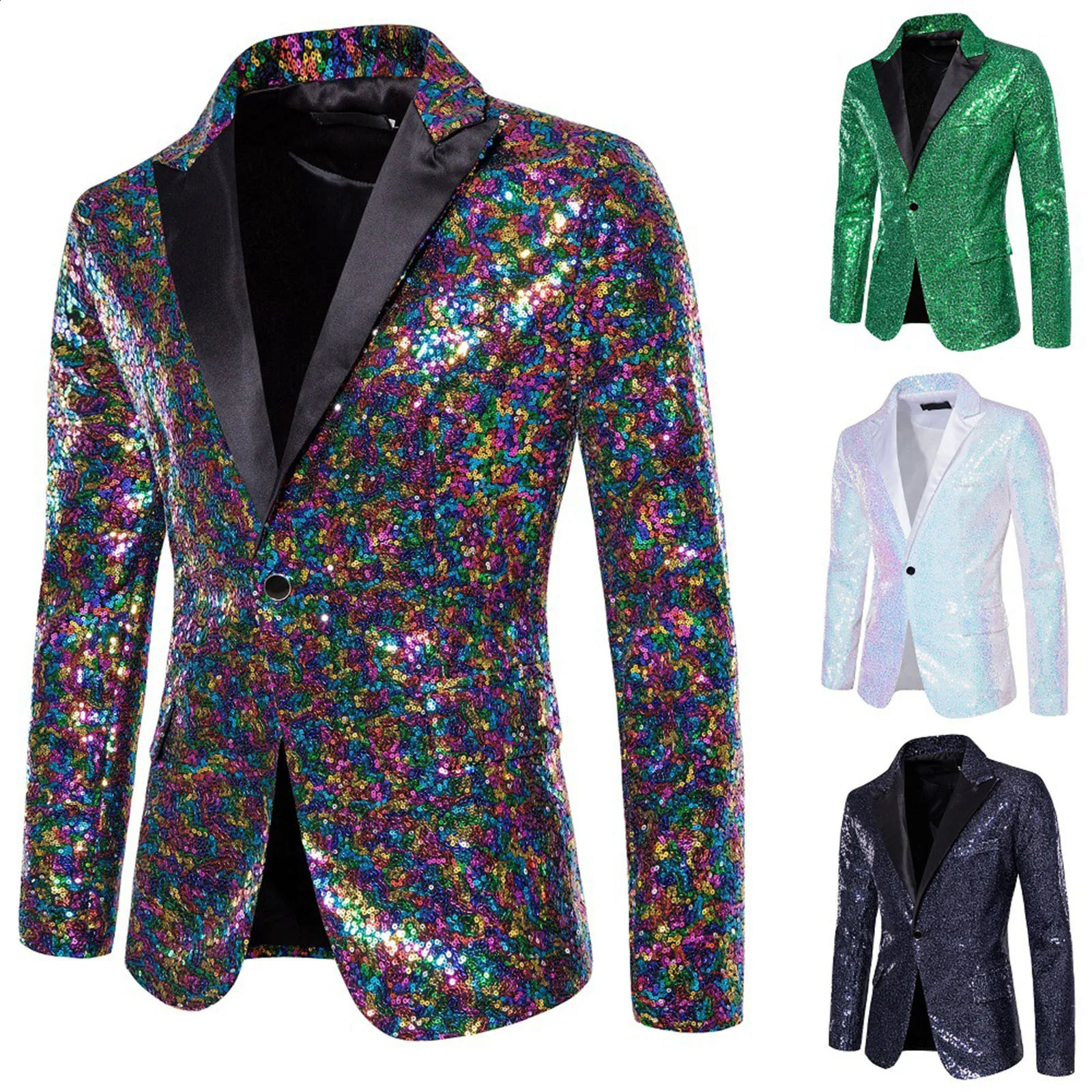 Shiny Sequin Slim Fit Blazers Tuxedo for Men Party Dinner Prom Formal Suit Coat One Button Notch Lapel Night Jacket 250214