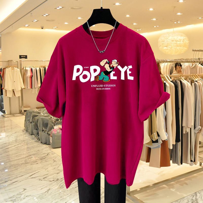 Cotton Dress Interior Short Sleeved T-shirt Female Sailor Print Designer Summer Round Neck Mid Length Oversized Top