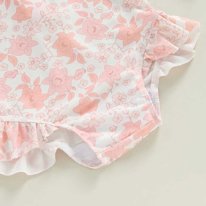 0-3Years Baby Girl Swimsuits Summer Floral Print Ruffled Swimwear and Swim Cap Set for Toddler Bathing Suits BeachwearXJ250214