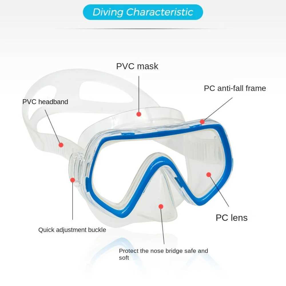 PC Childrens Diving Goggles Anti Fog Waterproof Diving Goggles Nose Protection High Definition Lenses Snorkeling Mask Children Z250215