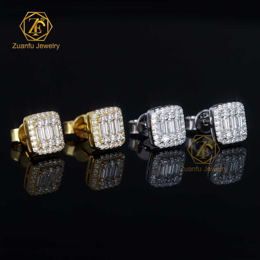 Factory Direct Wholesale Hiphop Baguette VVS Diamond Moissanite Stud Earrings Party Gift Hola Earrings