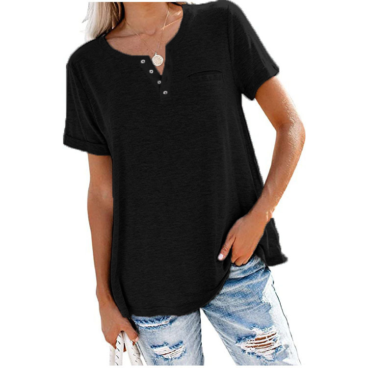 Free Shipping Designer Casual Fashion Versatile Spring/summer New Women V-neck Short Sleeved Pocket Loose T-shirt