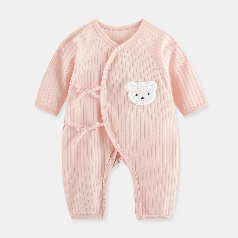 Boys and girls one-piece dress 100% pure cotton baby long sleeved jumpsuit baby pure cotton knitted thin jumpsuit 250214
