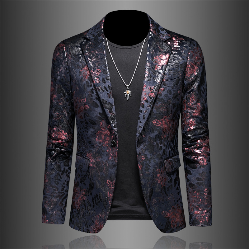 H211Trendy 2025 Autumn Floral Pattern Men's Suit Coat - Elegant Korean Fashion