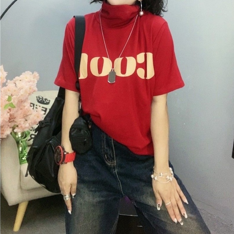 Designer Fashion Trend 2025 Autumn/winter Cotton Loose Versatile Top With Letter Design Sense Half Sleeve Bottom Shirt Women's Wear