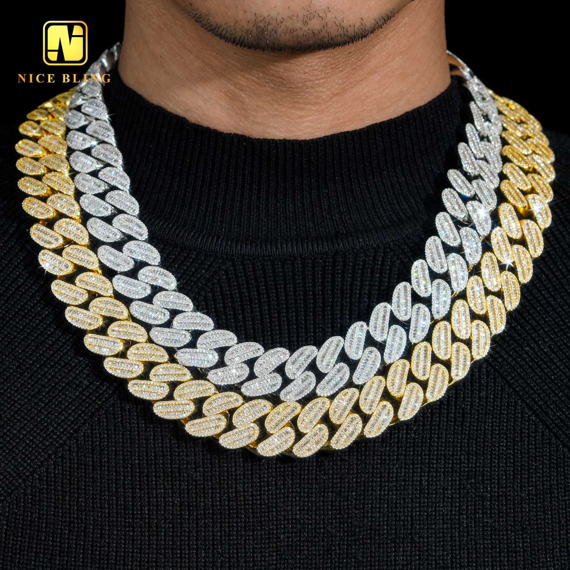 Luxury Thick Baguette Cz Cuban Link Chains Factory Price Iced Out Hip Hop Jewelry Brass 20mm Cubic Zirconia Necklaces for Men