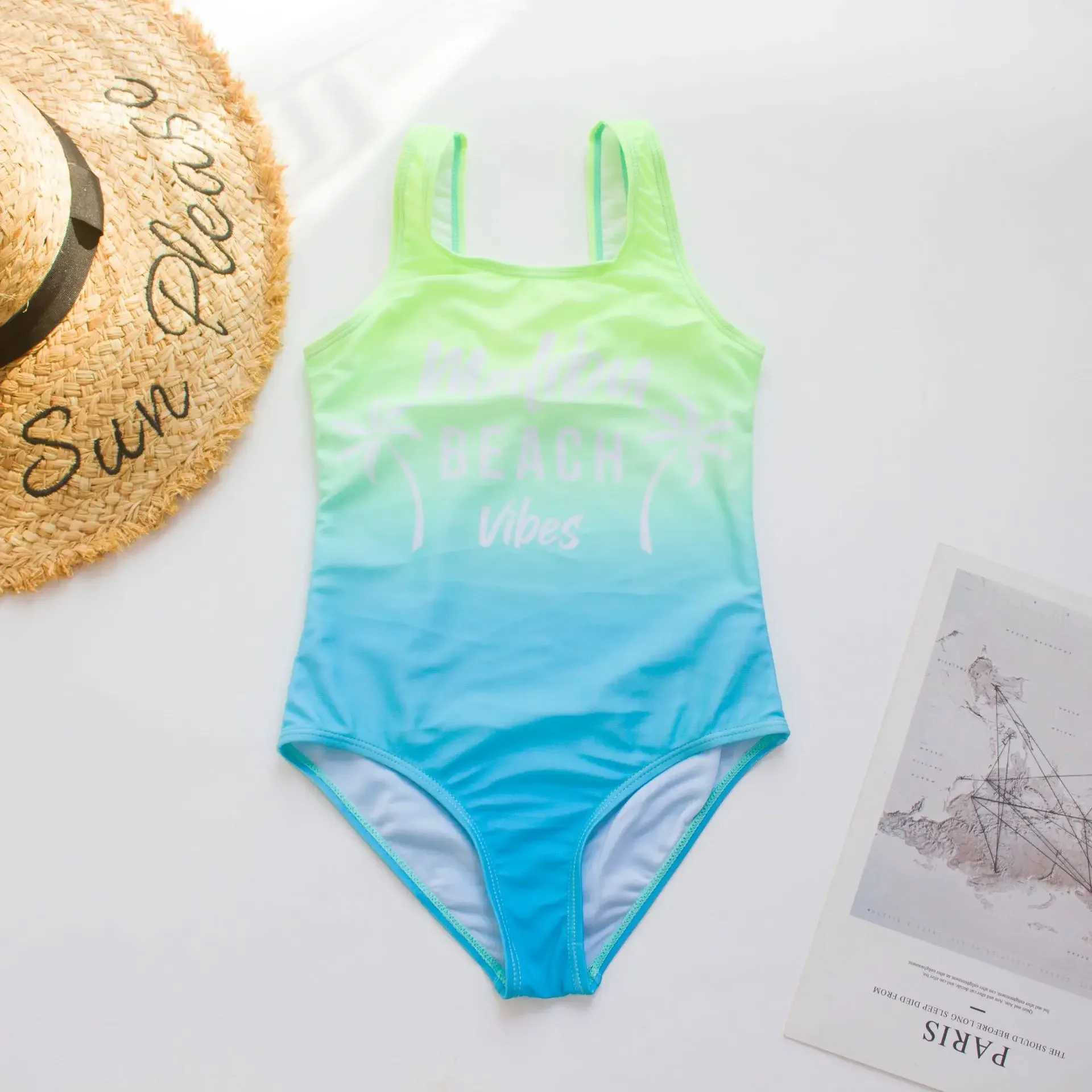 Kids Bathing Suits Girls One Piece Swim Suit printing letter Children Swimwear For Girls Infant Swimsuit Child Summer BikiniXJ250214