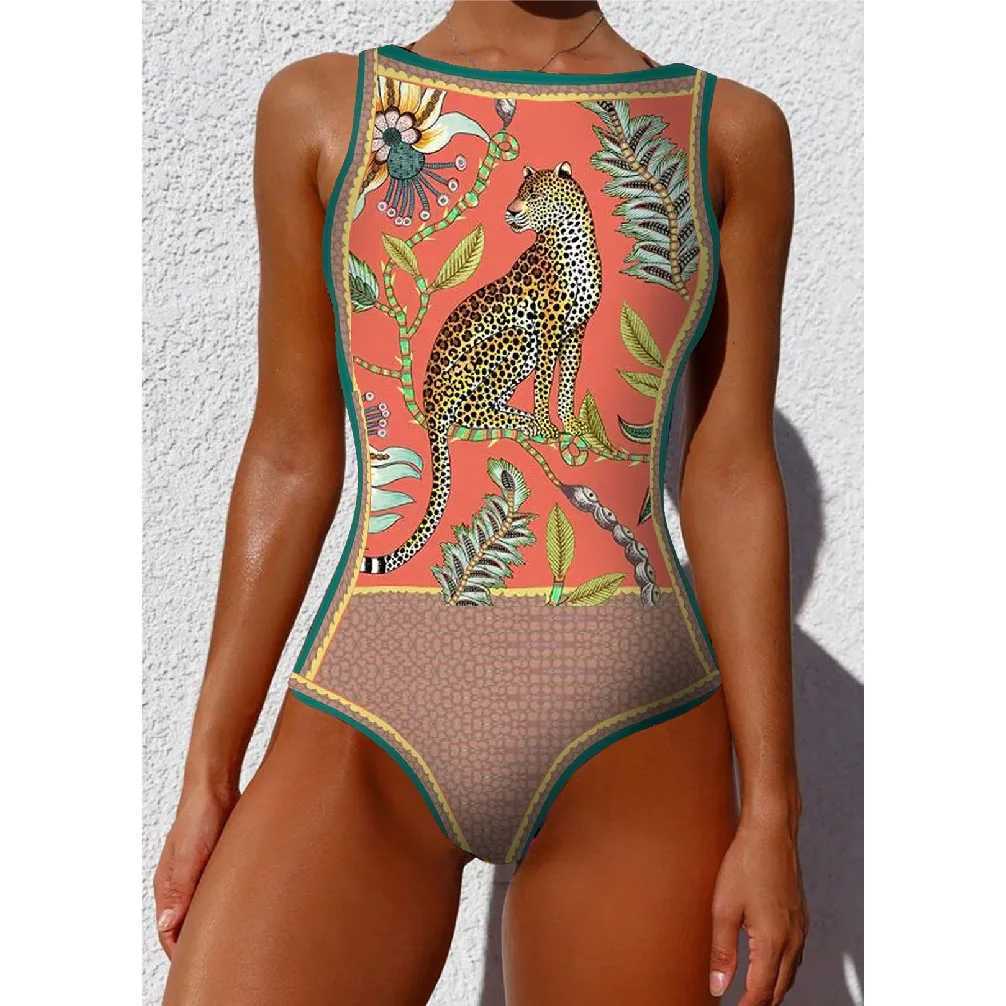 2023 New Printed One-piece Swimsuit Classic Printed Lace Up Swimsuit Womens Push Up Flower One-piece Suit Beach Wear For FemaleW250214