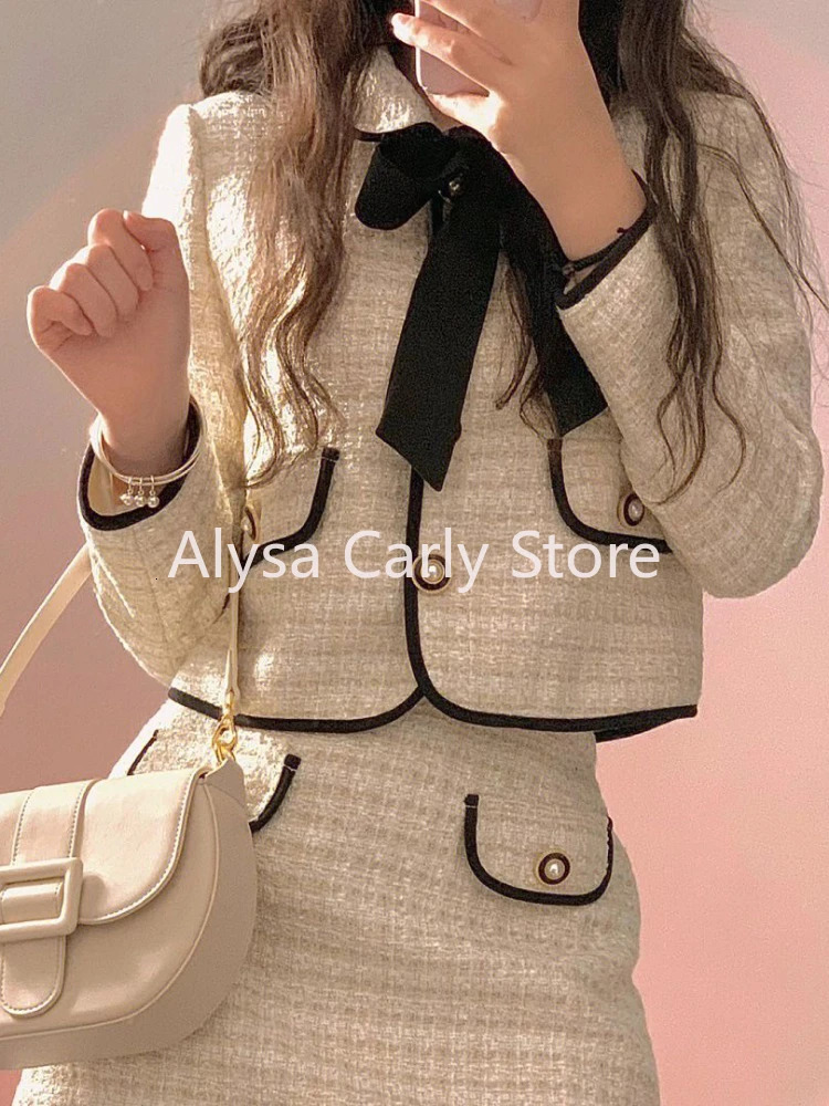 Winter Sweet Cute Two Piece Set Women Chic Bow Cropped Coat Button Mini Skirt Sets Japan Kawaii Fairy Birthday Party Skirt Set 250210