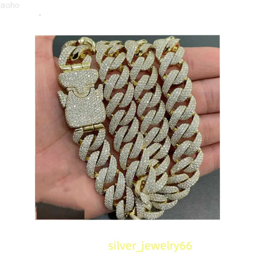 16mm Miami Cuban Link Chain Vvs Moissanite Diamond Stubbed 925 Sterling Silver Gold Plated 18-24
