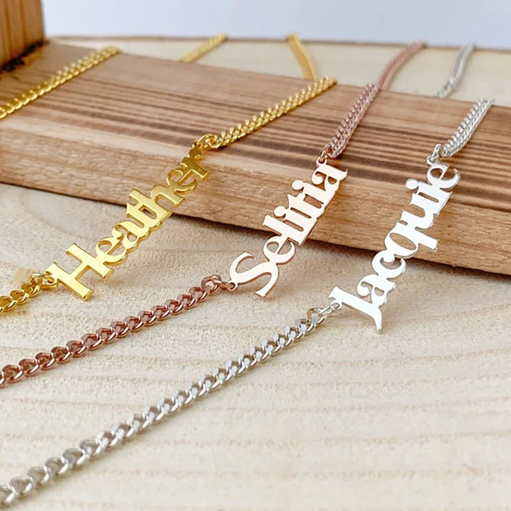 Customized Name Necklace for Women Mens Stainless Steel Cuban Chain Choker Personalized Nameplate Pendant Necklaces Jewelry Gift 250210