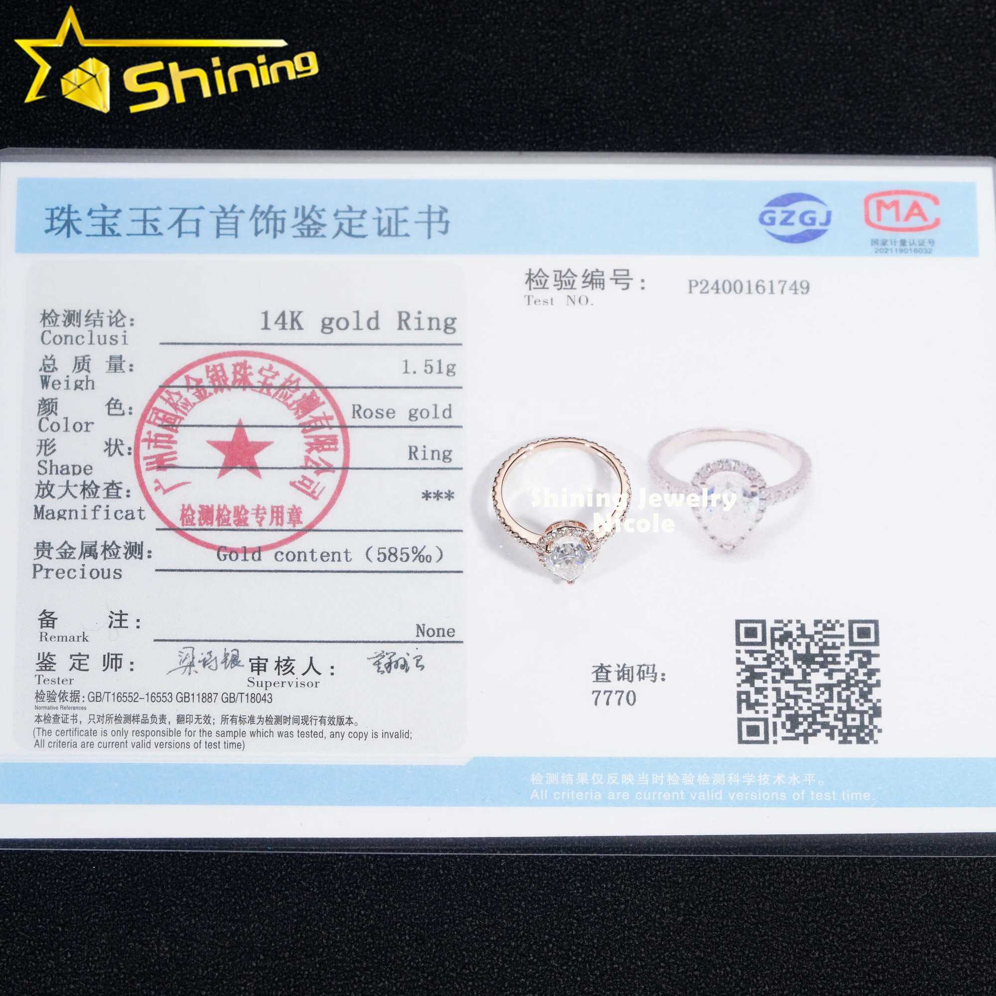 Top Quality D Color Pear Cut 2ct Rose Gold Wedding Band 14k Solid Gold Diamond Moissanite Ring