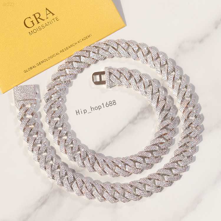 Miami Style 15mm 20m Chain Gold Plated Sterling Silver 3rows Vvs d Color Moissanite Diamond Cuban Chain for Hiphop Jewelry