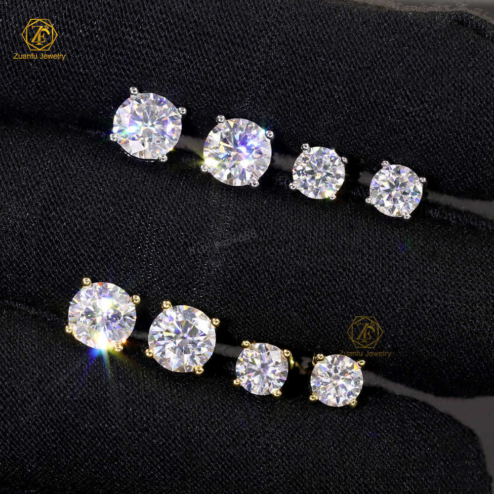 925 Sterling Silver Stud Earrings D VVS White Moissanite 0.5ct 1ct 2ct 4 Prong Claw Setting Screw Thread Back Gold Plated Gift