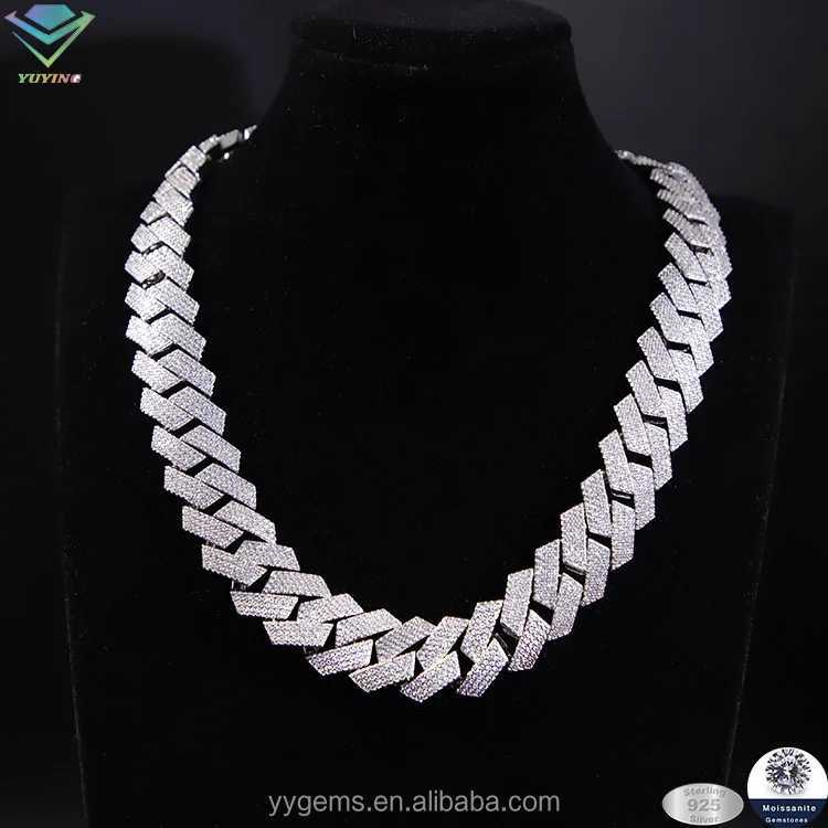 20 mm wide 4 Rows hiphop diamond Cuban Link Chain GRA Moissanite 925 sterling silver gold plate Fine jewelry necklaces bracelets