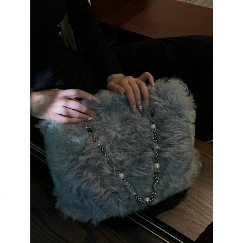 New Girl's Pearl Chain Curled Shoulder Underarm Design Texture Large Capacity Tote Bag Versatile Handbag