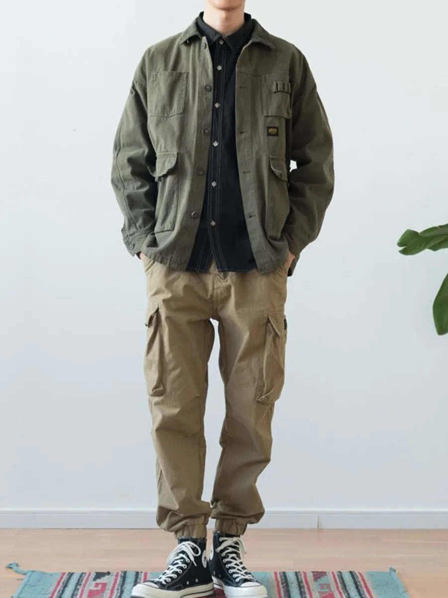 Vintage Army Green Cargo Denim Jacket Men Women Spring Autumn Clothing Harajuku Coat Korean Fashion Military Casual Workwear 250212