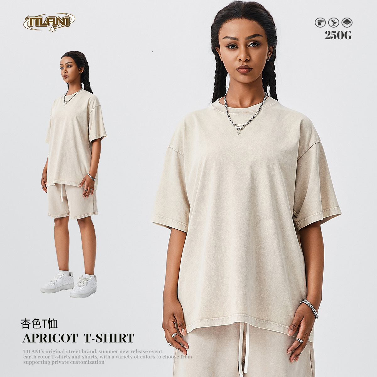 Designer Fashion Trend Versatile TILANI Summer Youth Fashion Brand Washed Pure Cotton Men Short Sleeved T-shirt